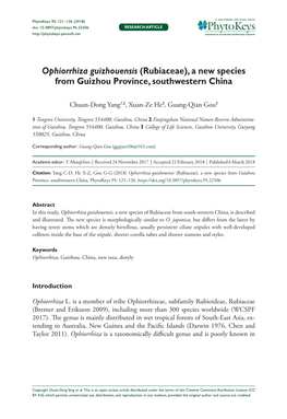 Ophiorrhiza Guizhouensis (Rubiaceae), a New Species from Guizhou Province, Southwestern China
