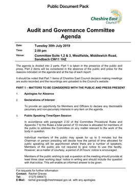 (Public Pack)Agenda Document for Audit and Governance Committee