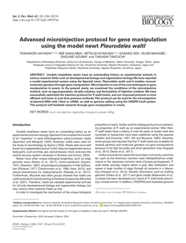 Advanced Microinjection Protocol for Gene Manipulation Using the Model