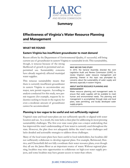 Summary: Effectiveness of Virginia's Water Resource Planning