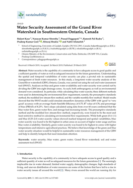 Water Security Assessment of the Grand River Watershed in Southwestern Ontario, Canada