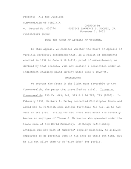 Present: All the Justices COMMONWEALTH of VIRGINIA OPINION by V. Record No. 020774 JUSTICE LAWRENCE L. KOONTZ, JR. November 1