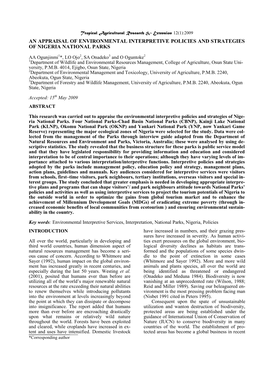 An Appraisal of Environmental Interpretive Policies and Strategies of Nigeria National Parks