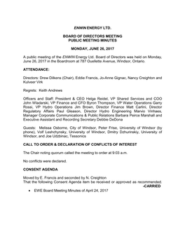 Enwin Energy Board Meeting Minutes June 26, 2017