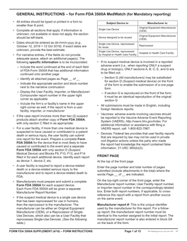 FORM FDA 3500A SUPPLEMENT (4/16) – FORM INSTRUCTIONS Page 1 of 15 PSC Publishing Services (301) 443-6740 EF GENERAL INSTRUCTIONS (Continued)