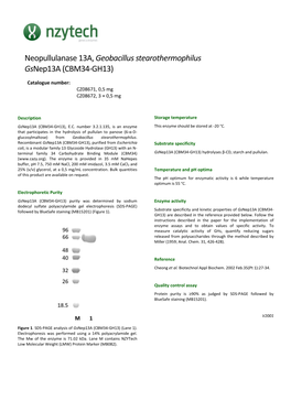 Neopullulanase 13A, Geobacillus Stearothermophilus Gsnep13a