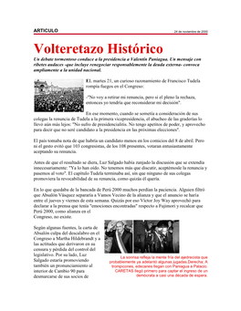 Volteretazo Histórico Un Debate Tormentoso Conduce a La Presidencia a Valentín Paniagua