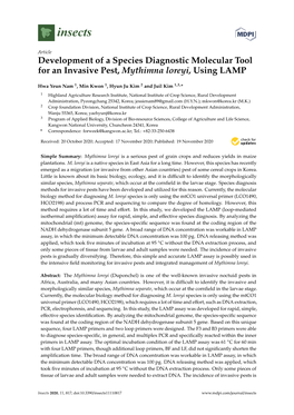 Development of a Species Diagnostic Molecular Tool for an Invasive Pest, Mythimna Loreyi, Using LAMP