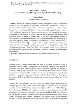 Islands of the Commons Community Forests and Ecological Security in Northeast Thai Villages