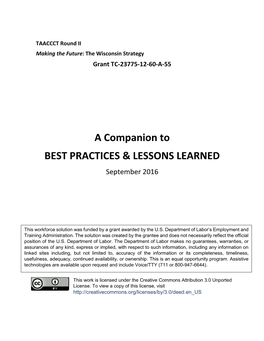 A Companion to BEST PRACTICES & LESSONS LEARNED