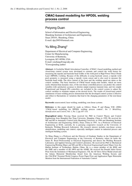 CMAC-Based Modelling for HPDDL Welding Process Control Peiyong