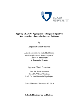 Applying OLAP Pre-Aggregation Techniques to Speed up Aggregate Query Processing in Array Databases by Angélica Garcıa Gutiérr