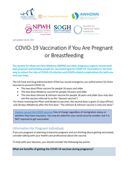 COVID-19 Vaccination If You Are Pregnant Or Breastfeeding