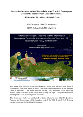 Interaction Between a Shear Line and the Inter Tropical Convergence Zone in the Northwestern Coast of Venezuela