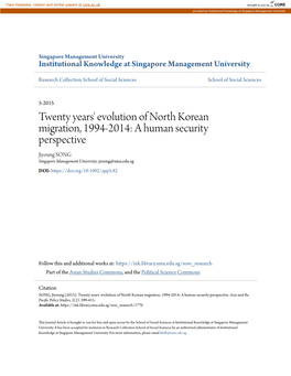 Twenty Years' Evolution of North Korean Migration, 1994-2014: a Human Security Perspective