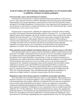 Lack of Evidence for Direct Linkage of Plant Agriculture Use of Oxytetracycline to Antibiotic Resistance in Human Pathogens