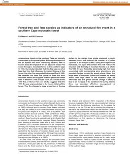 Forest Tree and Fern Species As Indicators of an Unnatural Fire Event in a Southern Cape Mountain Forest