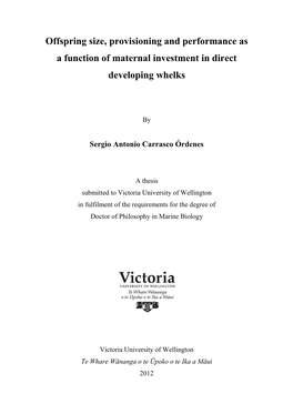 Offspring Size, Provisionin a Function of Maternal in Developing Fspring Size