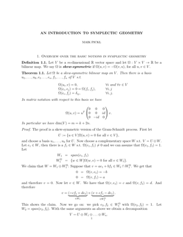 1. Overview Over the Basic Notions in Symplectic Geometry Deﬁnition 1.1