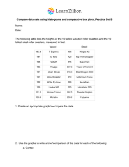 Compare Data Sets Using Histograms and Comparative Box Plots, Practice Set B