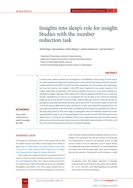 Insights Into Sleep's Role for Insight: Studies with the Number Reduction