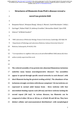 Structures of Filaments from Pick's Disease Reveal a Novel Tau