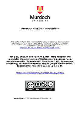 Morphological and Molecular Characterization of Choleoeimeria Pogonae N