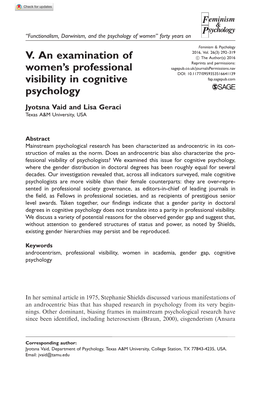 V. an Examination of Women's Professional Visibility in Cognitive