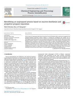 Retrofitting an Isopropanol Process Based on Reactive Distillation and Propylene-Propane Separation