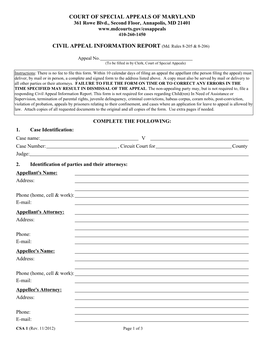 Civil Appeal Prehearing Information Report (PDF)