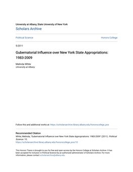 Gubernatorial Influence Over New York State Appropriations: 1983-2009