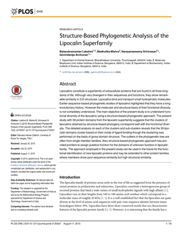 Structure-Based Phylogenetic Analysis of the Lipocalin Superfamily