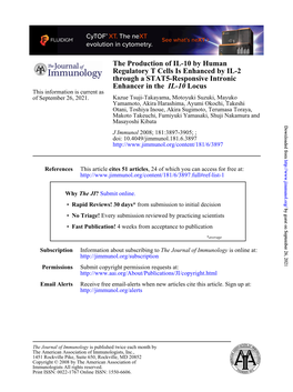 Locus IL-10 Enhancer in the Through a STAT5-Responsive Intronic Regulatory T Cells Is Enhanced by IL-2 the Production of IL-10 B