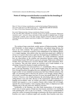 Nests of Anhinga Novaehollandiae As Nuclei for the Breeding of Phalacrocoracidae