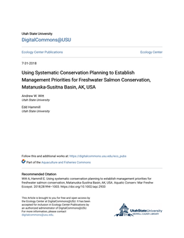 Using Systematic Conservation Planning to Establish Management Priorities for Freshwater Salmon Conservation, Matanuska-Susitna Basin, AK, USA