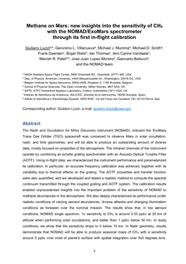 Methane on Mars: New Insights Into the Sensitivity of CH4 with the NOMAD/Exomars Spectrometer Through Its First In-Flight Calibration