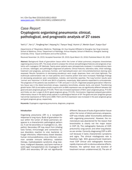 Case Report Cryptogenic Organising Pneumonia: Clinical, Pathological, and Prognostic Analysis of 27 Cases