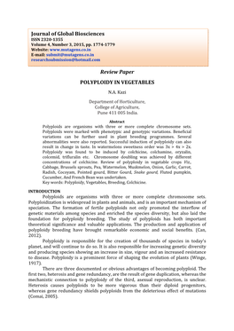 Review Paper POLYPLOIDY in VEGETABLES Journal of Global