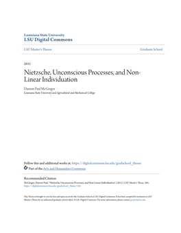 Nietzsche, Unconscious Processes, and Non-Linear Individuation" (2011)