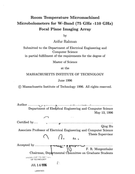 Room Temperature Micromachined Microbolometers for W-Band