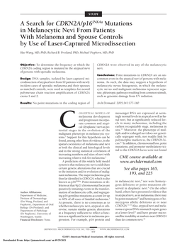 A Search for CDKN2A/P16ink4a Mutations in Melanocytic Nevi from Patients with Melanoma and Spouse Controls by Use of Laser-Captured Microdissection