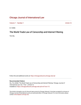 The World Trade Law of Censorship and Internet Filtering
