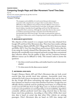 Comparing Google Maps and Uber Movement Travel Time Data 1