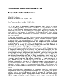 Rootstocks for the Oriental Persimmon