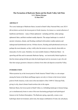 The Formation of Badwater Basin and the Death Valley Salt Flats S