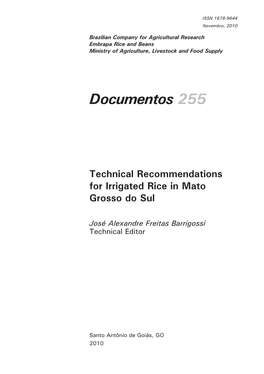 Technical Recommendations for Irrigated Rice in Mato Grosso Do Sul