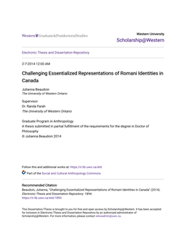 Challenging Essentialized Representations of Romani Identities in Canada