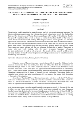 EDUCATIONAL VALUES in ROMANS: LE ROUGE ET LE NOIR/THE RED and the BLACK and the CHARTREUSE of PARMA WRITTEN by STENDHAL Sulandr