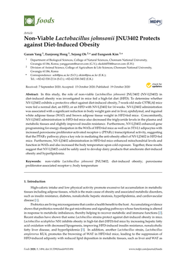 Non-Viable Lactobacillus Johnsonii JNU3402 Protects Against Diet-Induced Obesity