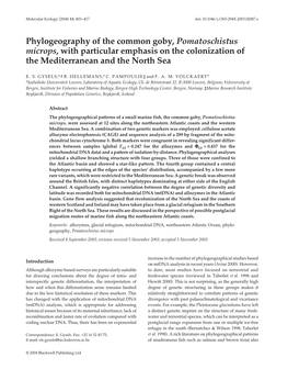 Phylogeography of the Common Goby, Pomatoschistus Microps, With